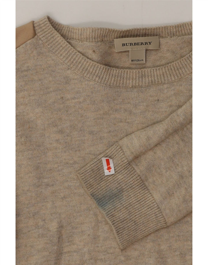 BURBERRY Girls Boat Neck Jumper πουλόβερ 7-8 ετών Μπεζ βαμβακερό