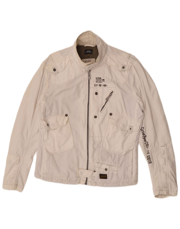 G-Star Mens Graphic Utility Jacket UK 40 μεγάλο λευκό βαμβακερό