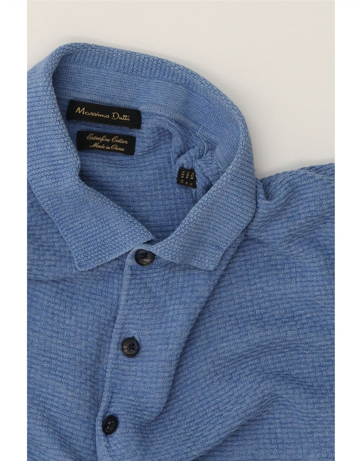 MASSIMO DUTTI Ανδρικό πουλόβερ με κοντό μανίκι polo λαιμόκοψη μεσαίο μπλε