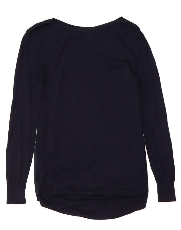 OASIS Γυναικείο πουλόβερ με λαιμό σκάφος UK 6 XS Navy Blue Floral Viscose