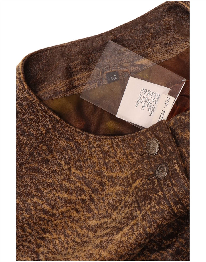 Vintage Γυναικείο Crop Δερμάτινο Μπουφάν IT 42 Medium Brown Animal Print Leather