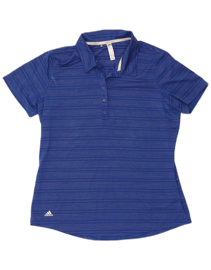 Γυναικείο κοντομάνικο polo μπλουζάκι Adidas με μεγάλο μπλε ριγέ πολυεστέρα