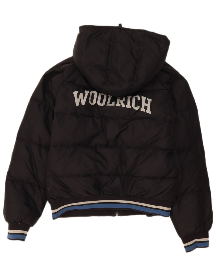 Woolrich Boys γραφικό μπουφάν με κουκούλα με επένδυση 11-12 ετών μαύρο νάιλον
