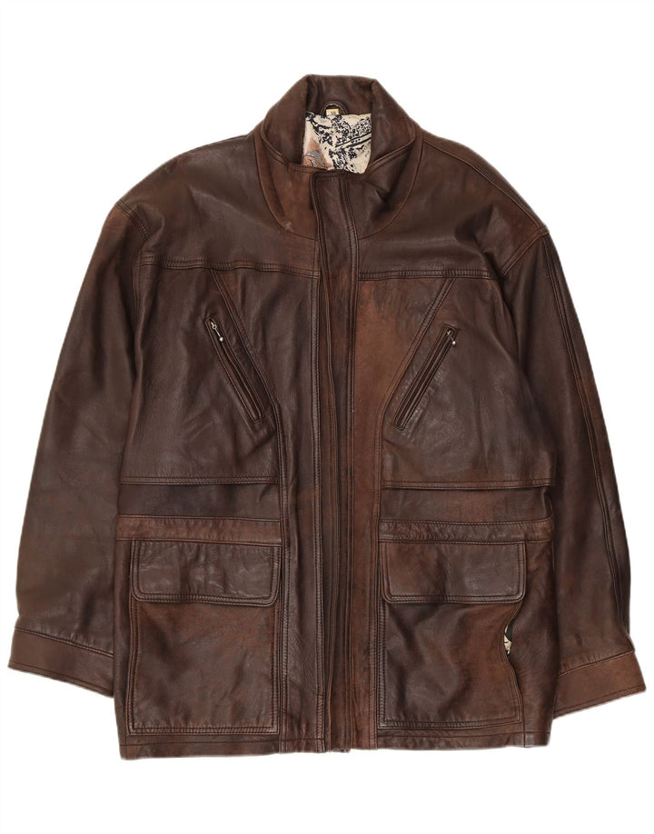 VINTAGE Ανδρικό Δερμάτινο Παλτό EU 50 Δερμάτινο Μεγάλο Καφέ