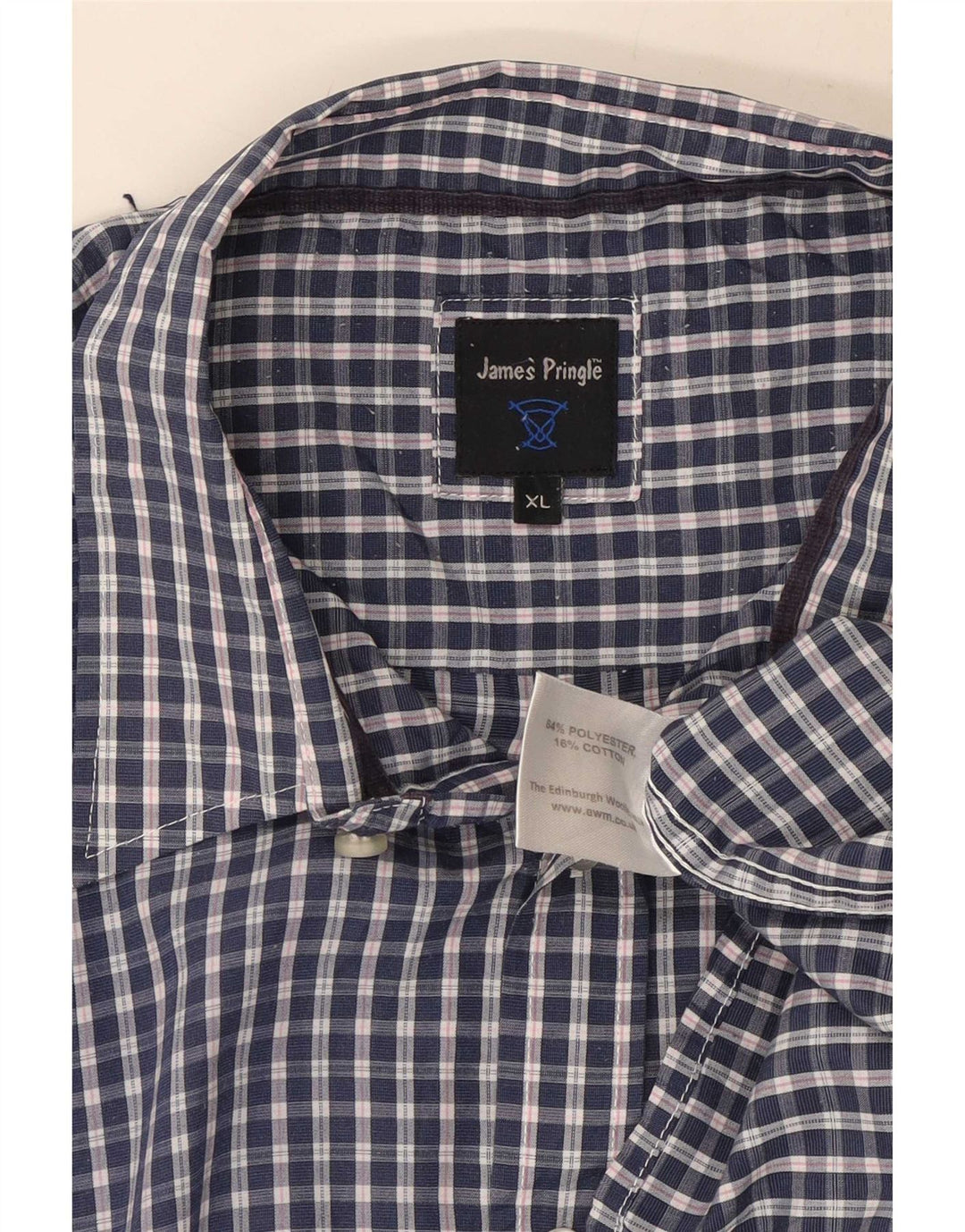 Ανδρικό κοντομάνικο πουκάμισο James Pringle XL Navy Blue Check Polyester