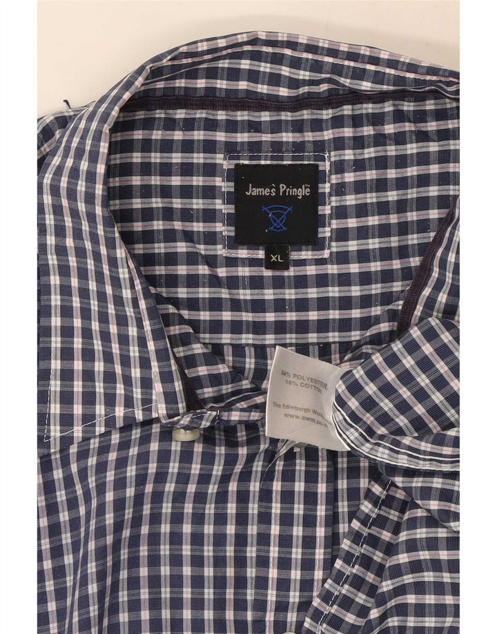 Ανδρικό κοντομάνικο πουκάμισο James Pringle XL Navy Blue Check Polyester