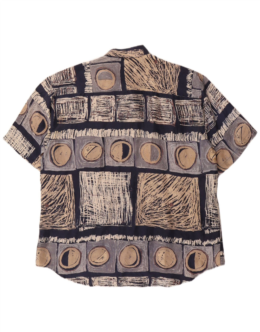 Ανδρικό κοντομάνικο πουκάμισο LAURENT Μεγάλο μπλε ναυτικό γεωμετρικό μετάξι