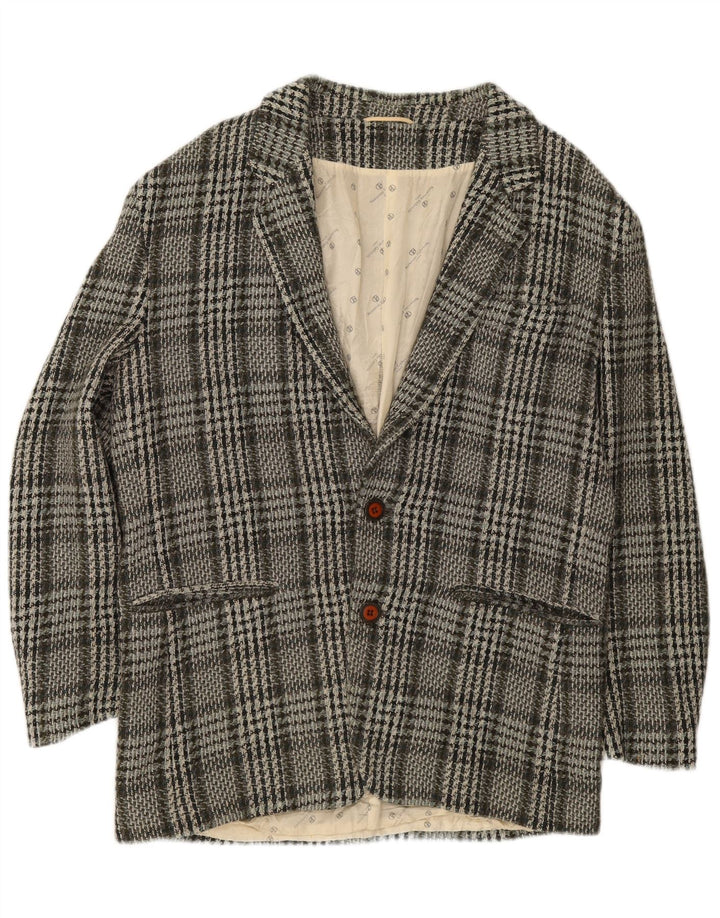 NAZARENO GABRIELLI Mens 2 Button Blazer Jacket IT 50 Large Grey Check Wool Vintage Nazareno Gabrielli and Second-Hand Nazareno Gabrielli from Messina Hembry 
