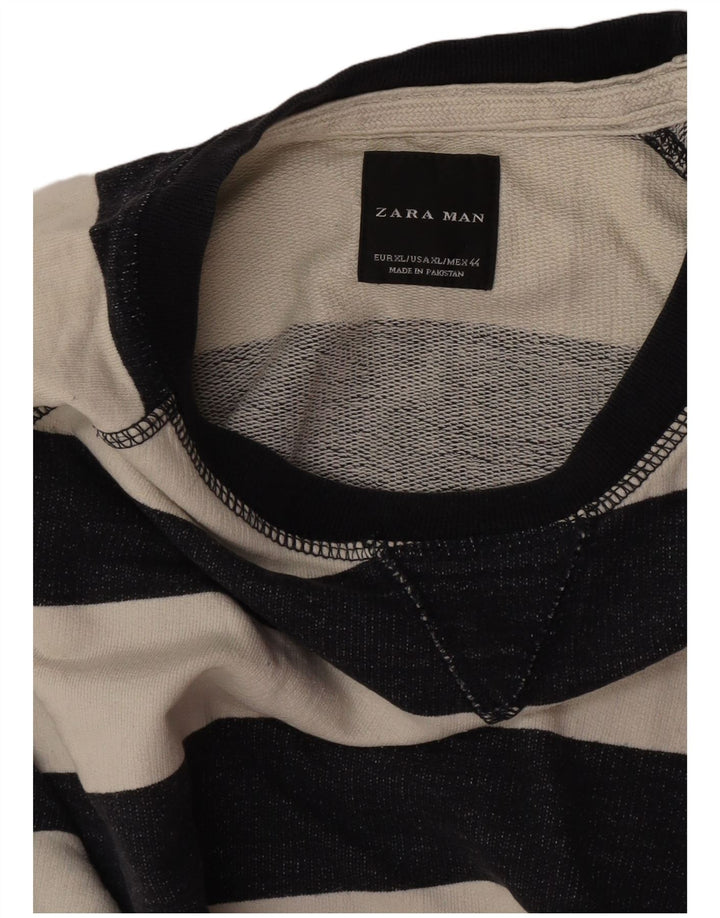 Zara Ανδρικό φούτερ Jumper XL Off White Ριγέ Βαμβακερό
