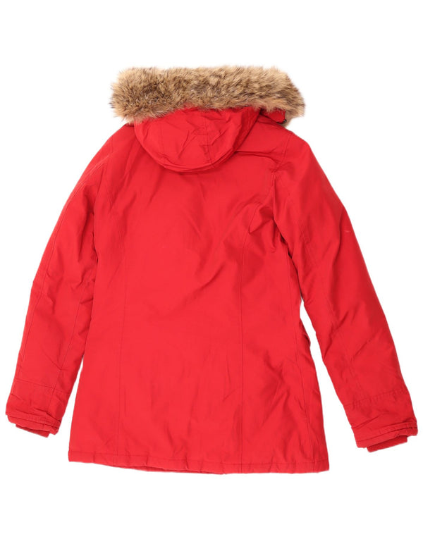 Woolrich Γυναικείο μπουφάν με κουκούλα UK 10 Small κόκκινο βαμβακερό