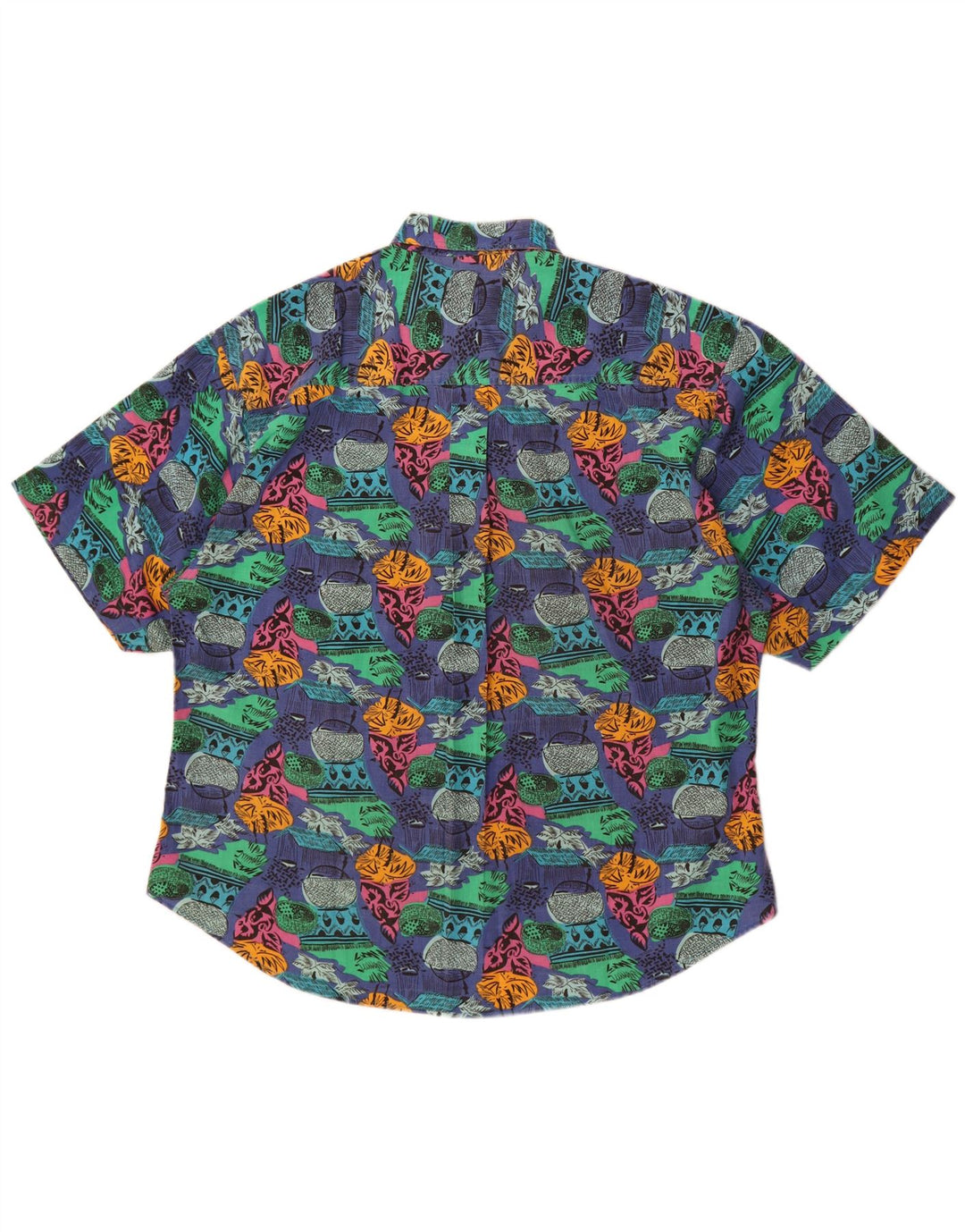 Vintage ανδρικό Abstract μοτίβο κοντομάνικο πουκάμισο XL μπλε βαμβακερό