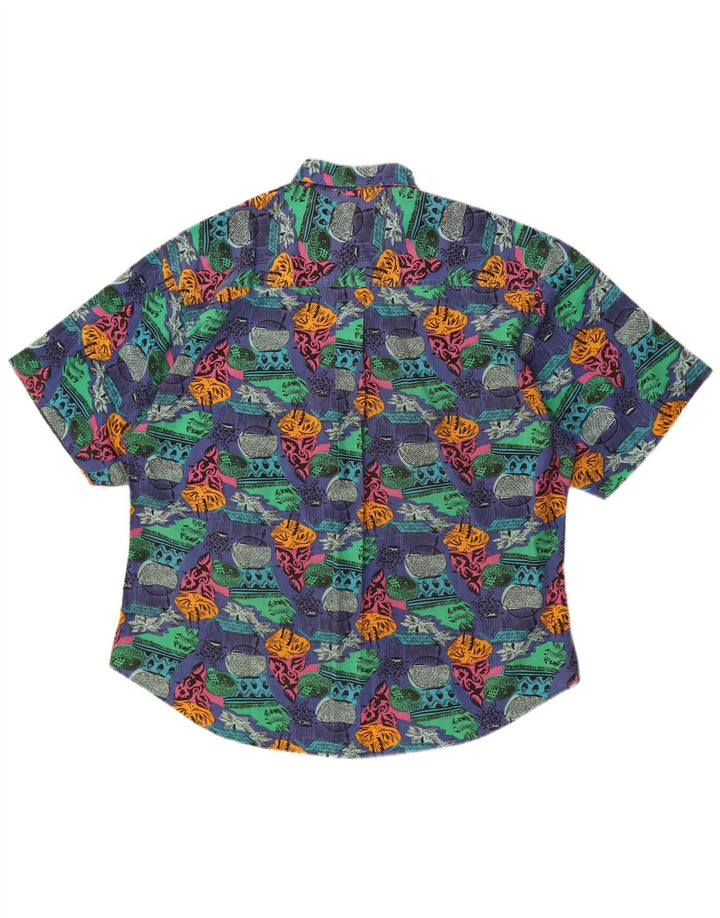 Vintage ανδρικό Abstract μοτίβο κοντομάνικο πουκάμισο XL μπλε βαμβακερό