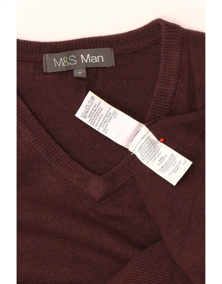 Marks & Spencer Ανδρικό πουλόβερ με λαιμόκοψη με λαιμόκοψη σε μεσαίο καφέ ακρυλικό