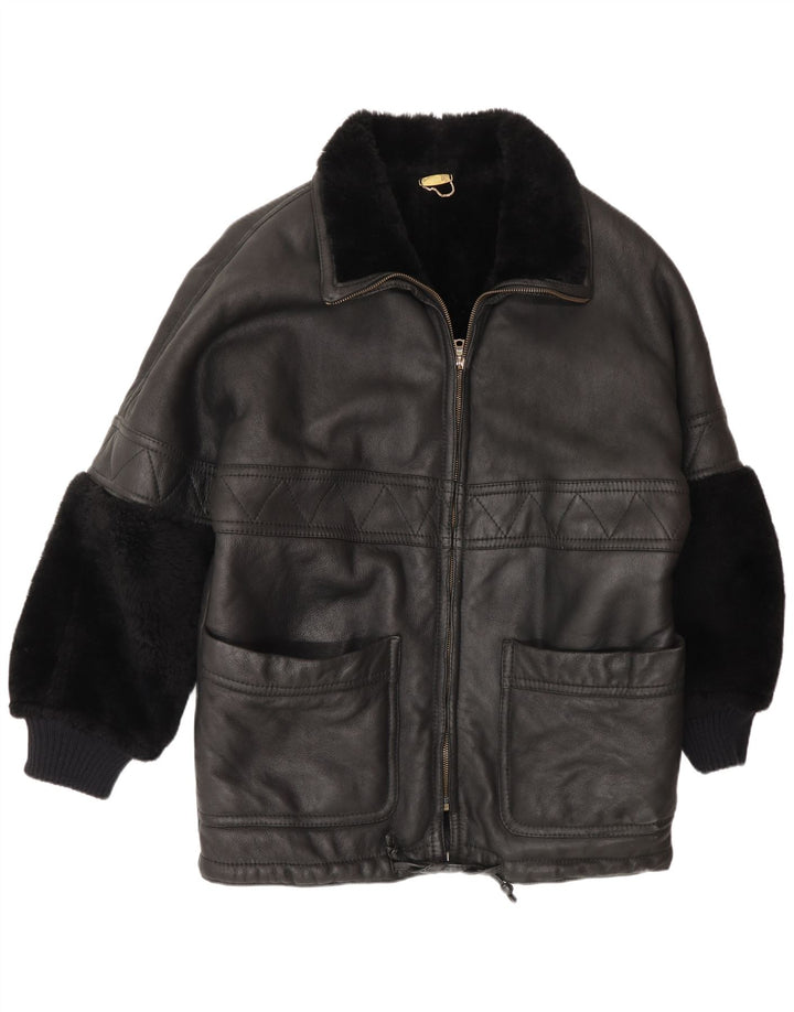 Vintage Ανδρικό Shearling Jacket UK 44 2XL Black Shearling