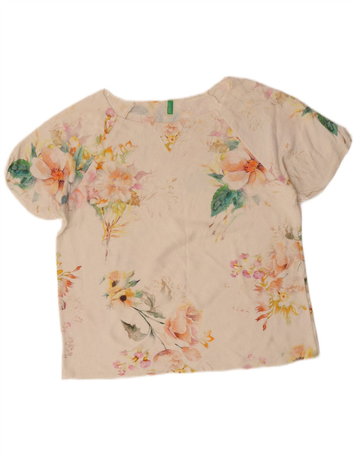 BENETTON Γυναικείο T-Shirt Top UK 16 Large Off White Floral