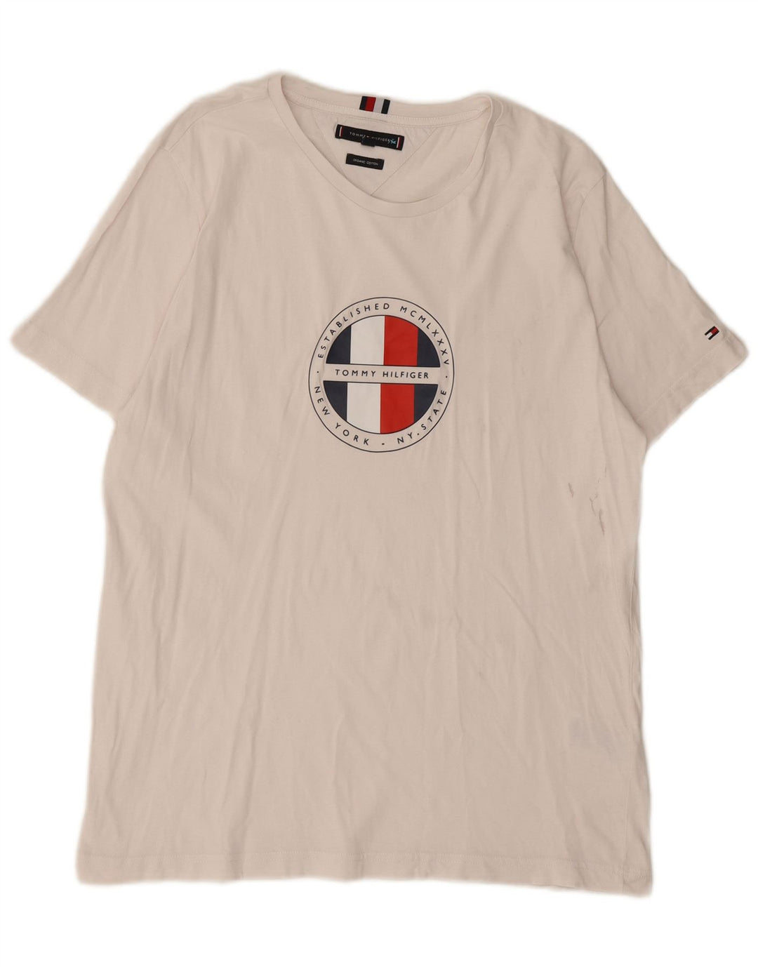 Tommy Hilfiger Ανδρικό γραφικό T-Shirt Top μεγάλο λευκό βαμβακερό