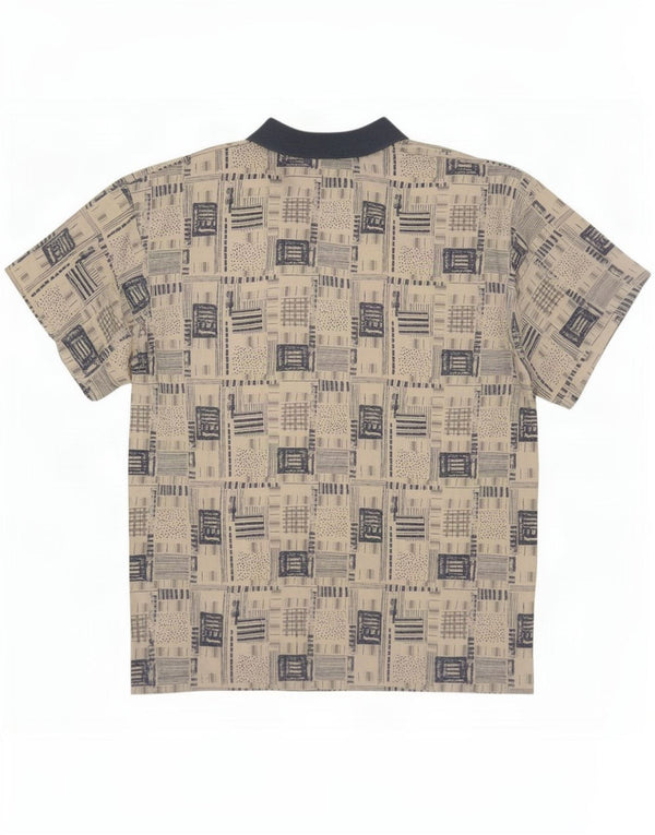 Vintage Ανδρικό κοντομάνικο πουλόβερ πουκάμισο XL μπεζ συνονθύλευμα βισκόζη