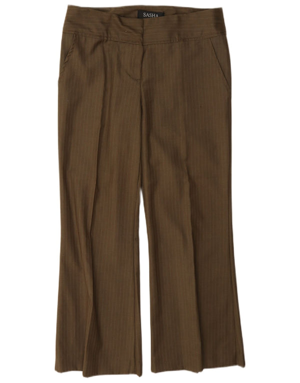 Sasha Γυναικείο Flare Casual Παντελόνι UK 12 Medium W30 L27 Khaki Pinstripe
