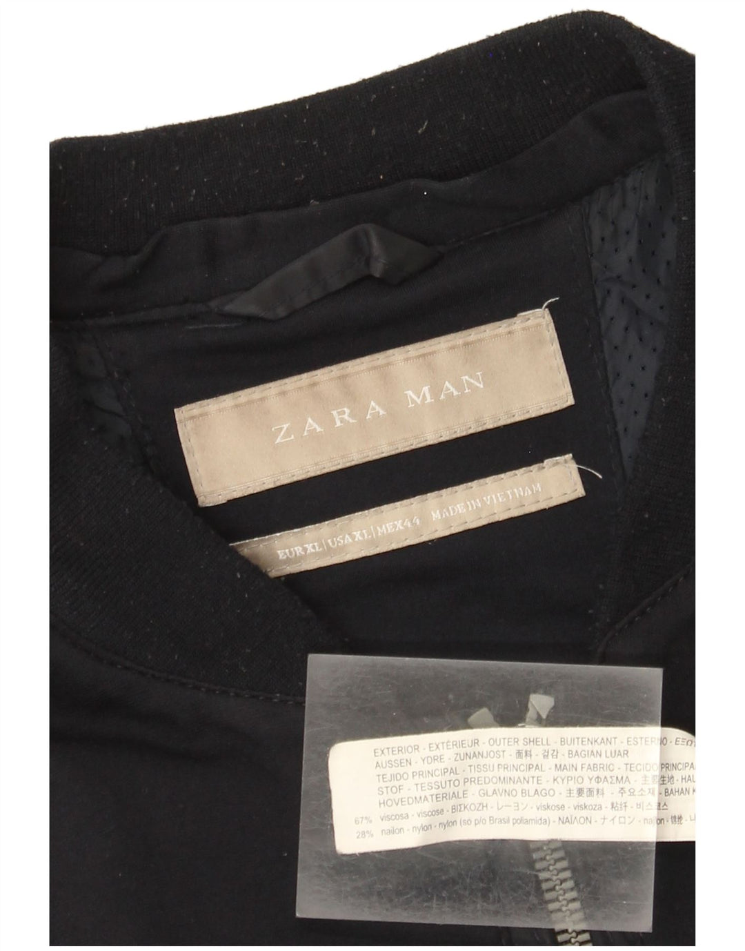 Zara Ανδρικό Bomber Jacket UK 42 XL Navy Blue Viscose
