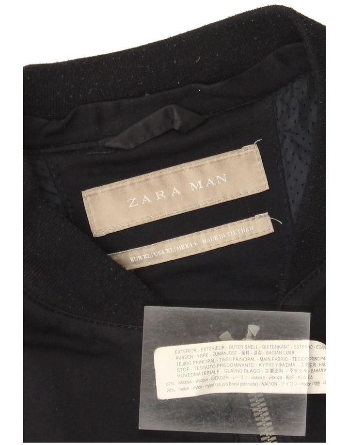 Zara Ανδρικό Bomber Jacket UK 42 XL Navy Blue Viscose