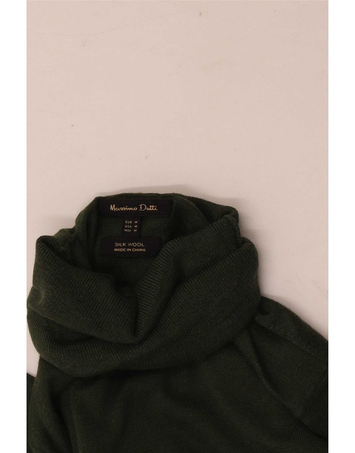 Massimo Dutti Γυναικείο πουλόβερ με ρολό λαιμόκοψη UK 12 Μεσαίο πράσινο μεταξωτό