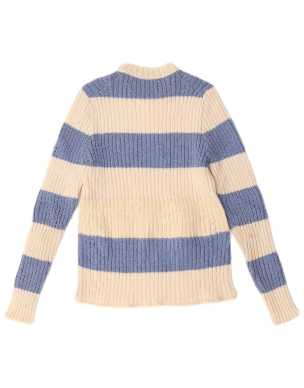 Vintage γυναικείο πουλόβερ με λαιμόκοψη UK 12 Medium Off White ριγέ