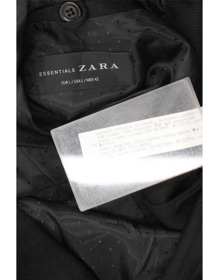 Zara Ανδρικό σακάκι blazer 2 κουμπιών UK 40 μεγάλο μαύρο πολυεστέρα
