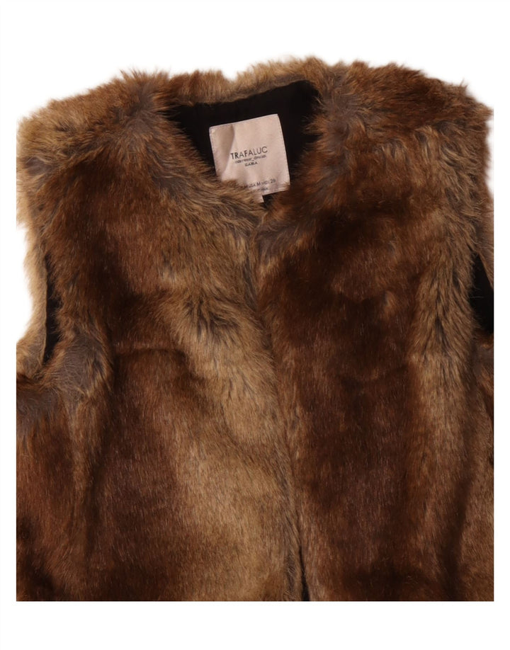Zara Γυναικεία Trafaluc Open Faux Fur Gilet UK 14 Medium Brown Polyester