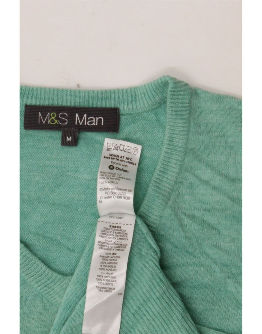 MARKS & SPENCER Ανδρικό πουλόβερ με λαιμόκοψη με V λαιμόκοψη Μεσαίο πράσινο ακρυλικό