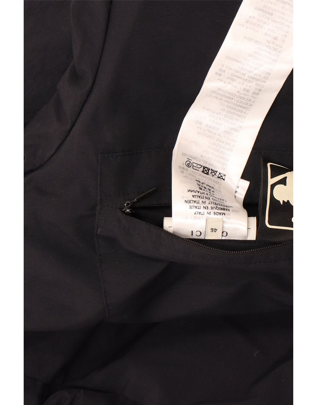 Ανδρικό παλτό Gucci γραφικό με κουκούλα με επένδυση IT 46 μεγάλο μαύρο πολυαμίδιο