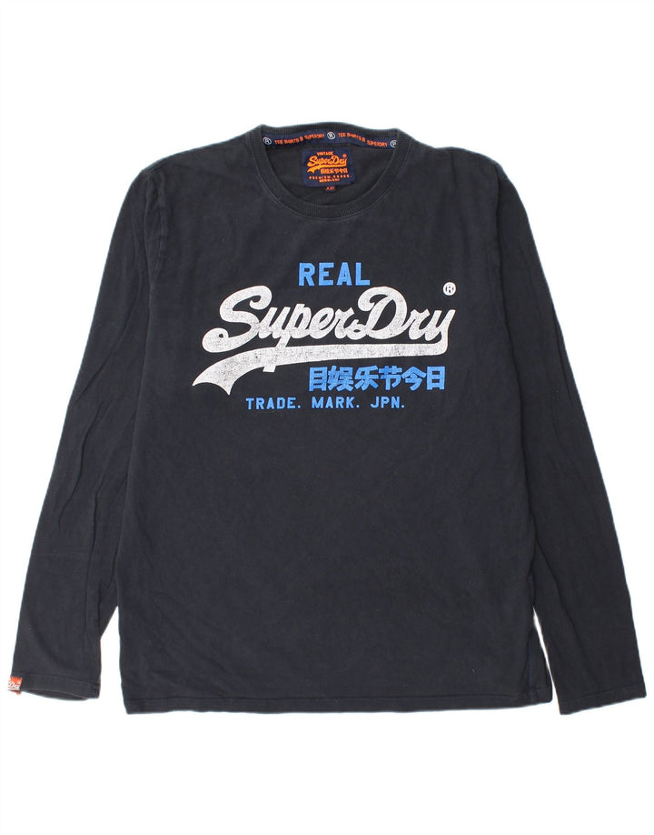 Ανδρικό γραφικό τοπ SUPERDRY Μακρυμάνικο 2XL Navy Blue Cotton