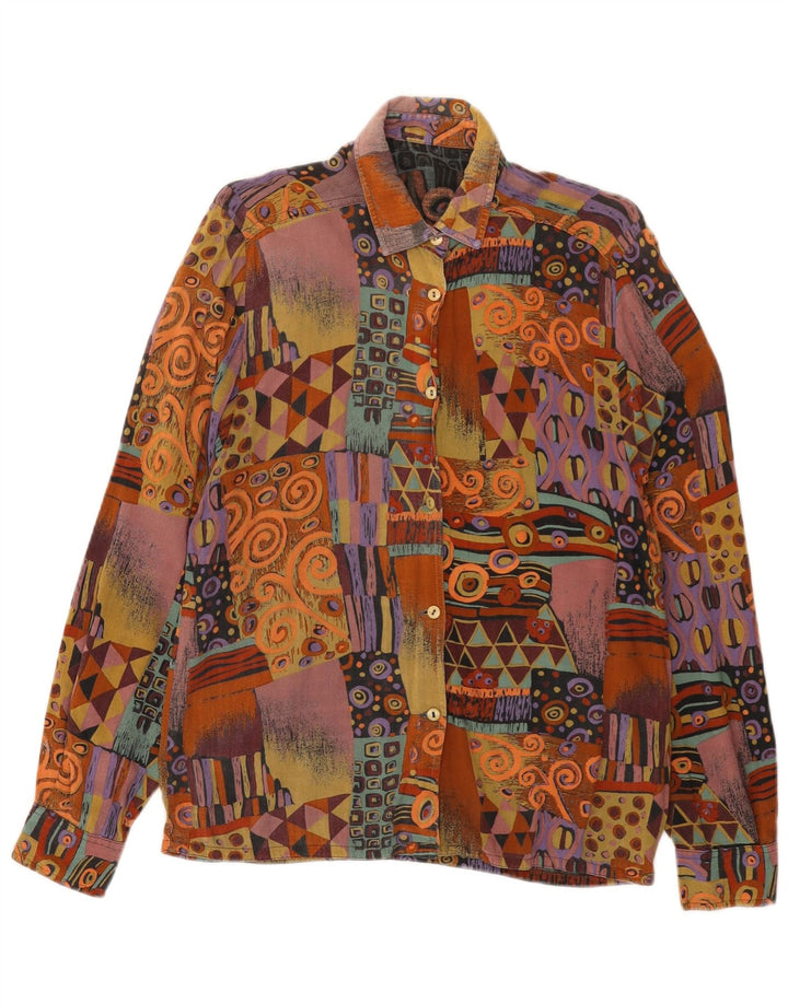 Vintage γυναικείο πουκάμισο μπλούζα UK 12 Medium πολύχρωμο γεωμετρικό