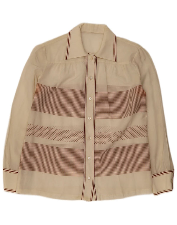 Vintage γυναικείο πουκάμισο μπλούζα UK 14 Medium Off White ριγέ