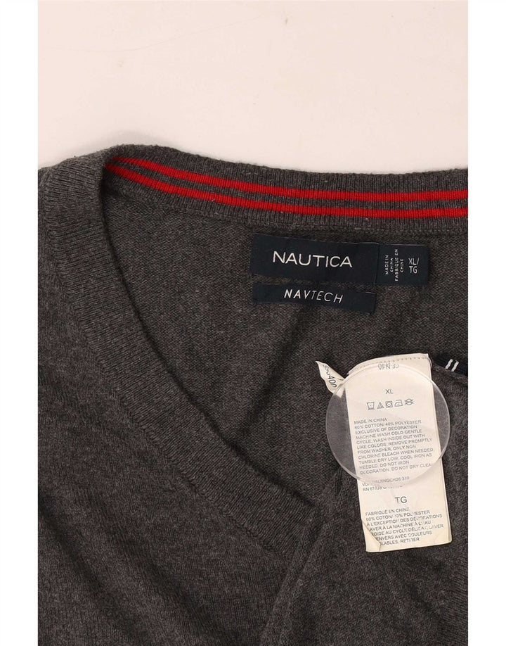Ανδρικό πουλόβερ Nautica Navtech με V λαιμόκοψη XL Γκρι βαμβακερό