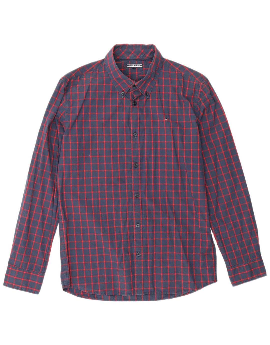 TOMMY HILFIGER Αγόρι πουκάμισο 15-16 ετών Navy Blue Check Cotton