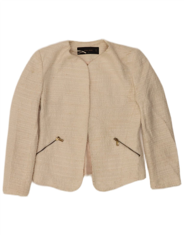 Zara Γυναικείο Open Blazer Jacket UK 10 Small Off White Πολυακρυλικό