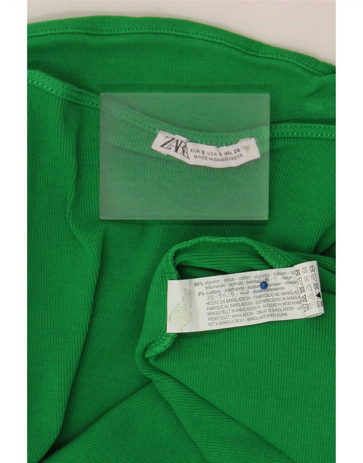 Zara Γυναικείο Στράπλες Φόρεμα UK 8 Μικρό πράσινο βαμβακερό
