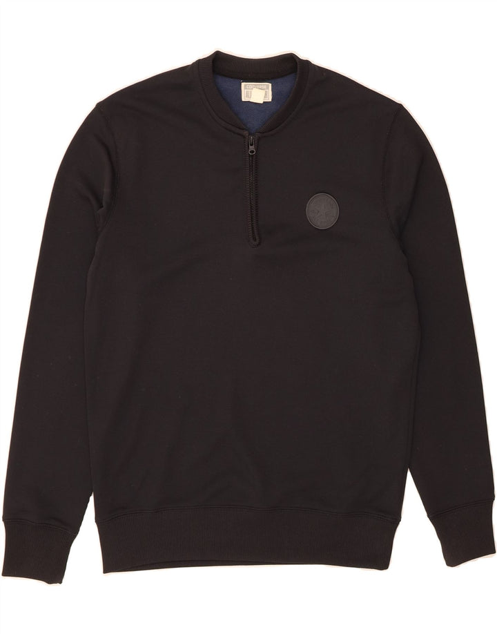 CONVERSE Mens Zip Neck Sweatshirt Jumper Medium Black Cotton Vintage Converse and Second-Hand Converse from Messina Hembry 