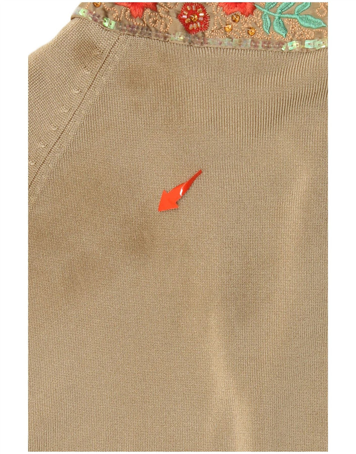 KAREN MILLEN Γυναικείο πουλόβερ ζακέτα με 3/4 μανίκια UK 10 Small Beige Viscose