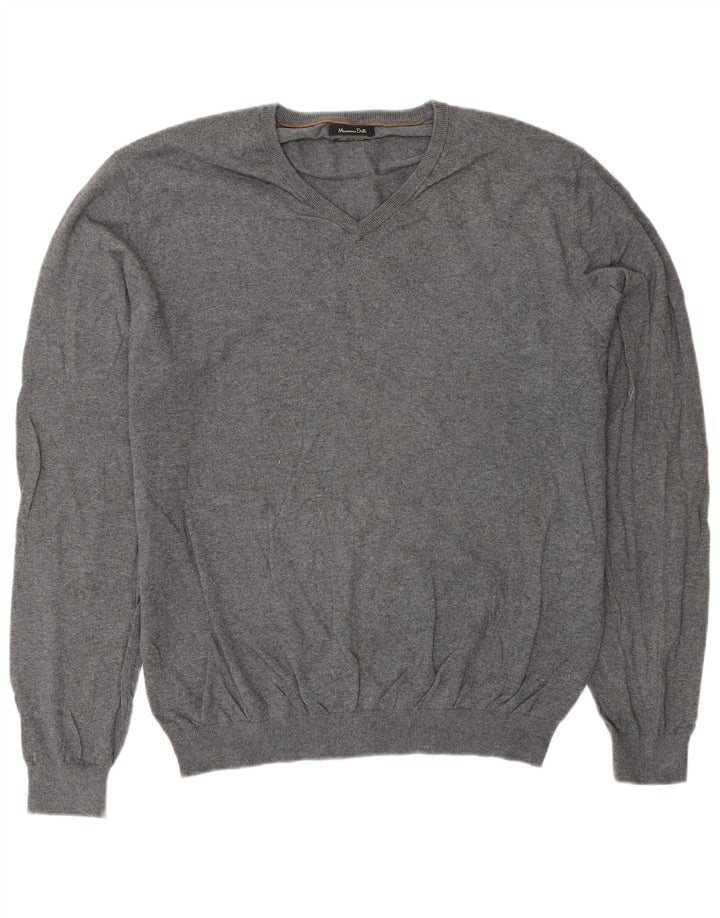 Ανδρικό πουλόβερ Massimo Dutti με V λαιμόκοψη XL Γκρι βαμβακερό