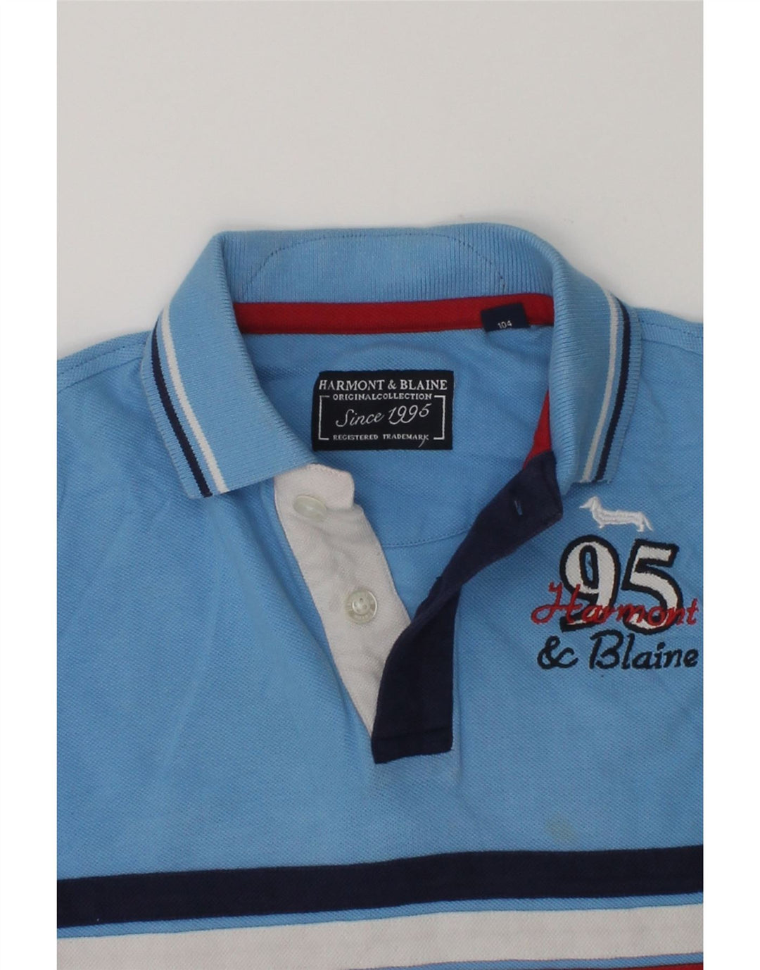 HARMONT & BLAINE Boys Graphic Polo Shirt 3-4 Years Blue Striped Cotton | Vintage Harmont & Blaine | Thrift | Second-Hand Harmont & Blaine | Used Clothing | Messina Hembry 