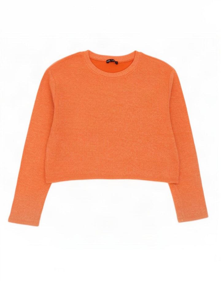 Zara Γυναικείο Crop Top Μακρυμάνικο UK 14 Medium Orange