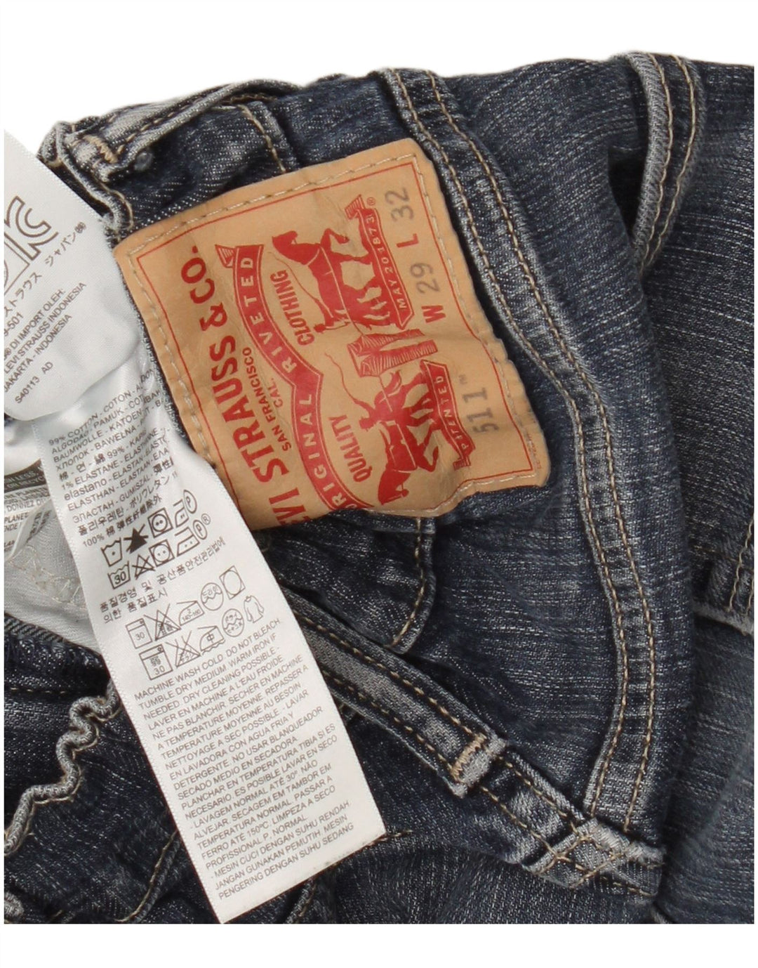 Levi's Mens 511 Distressed Slim Jeans W29 L29 Blue Cotton