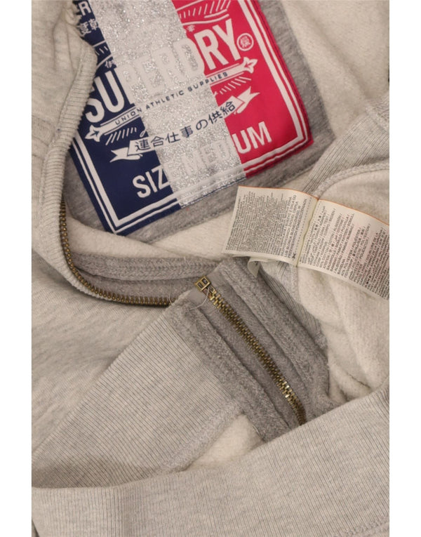 Superdry Γυναικείο πουλόβερ με κουκούλα με φερμουάρ UK 12 μεσαίο βαμβακερό γκρι