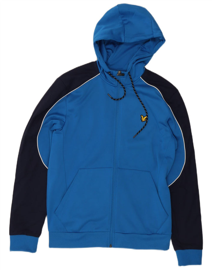 Ανδρικό πουλόβερ με κουκούλα με φερμουάρ Lyle & Scott, μεσαίο μπλε χρώμα, πολυεστέρας