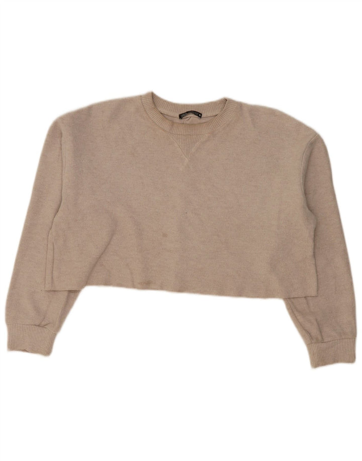 Zara γυναικεία φούτερ υπερμεγέθης μπλούζας UK 16 Large Beige Polyester