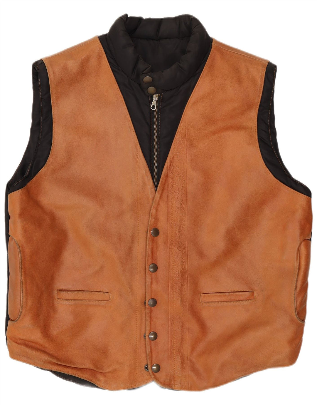 Vintage Ανδρικό Δερμάτινο Gilet UK 40 Large Brown Paisley Leather