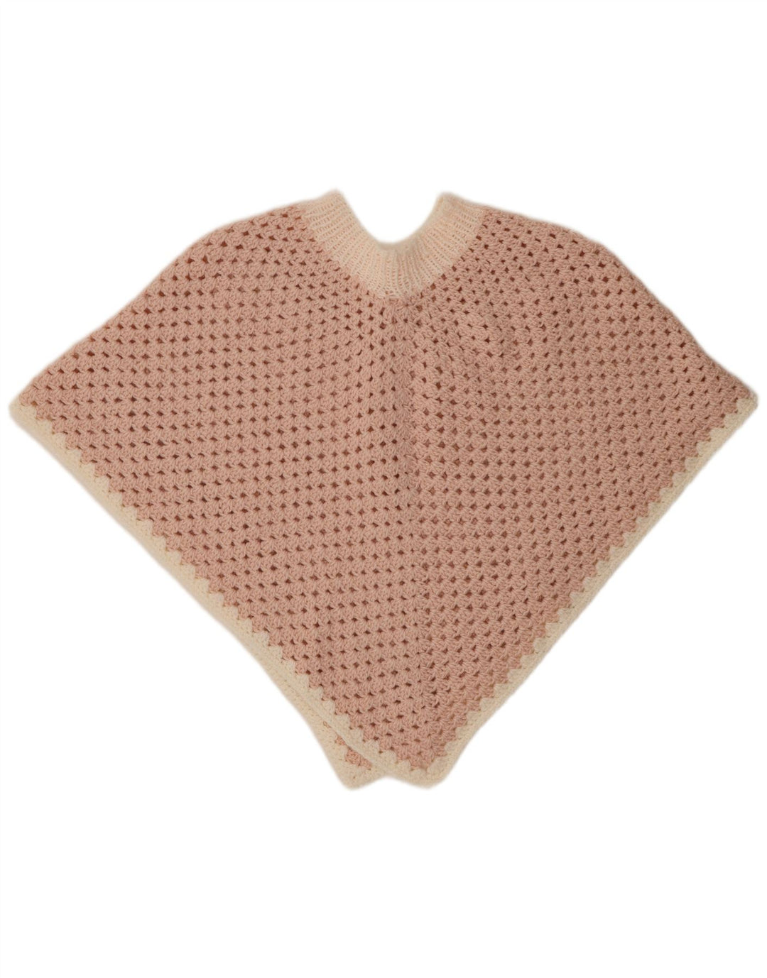 Vintage γυναικείο βελονάκι Poncho Jumper One Size Pink Colourblock
