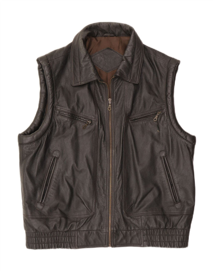 Vintage Ανδρικό Δερμάτινο Gilet IT 54 2XL Καφέ Δέρμα