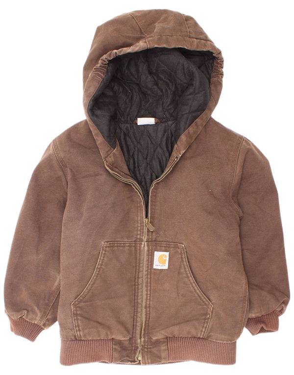 Carhartt Boys Hooded Bomber Jacket 7-8 Years Small Brown Βαμβακερό